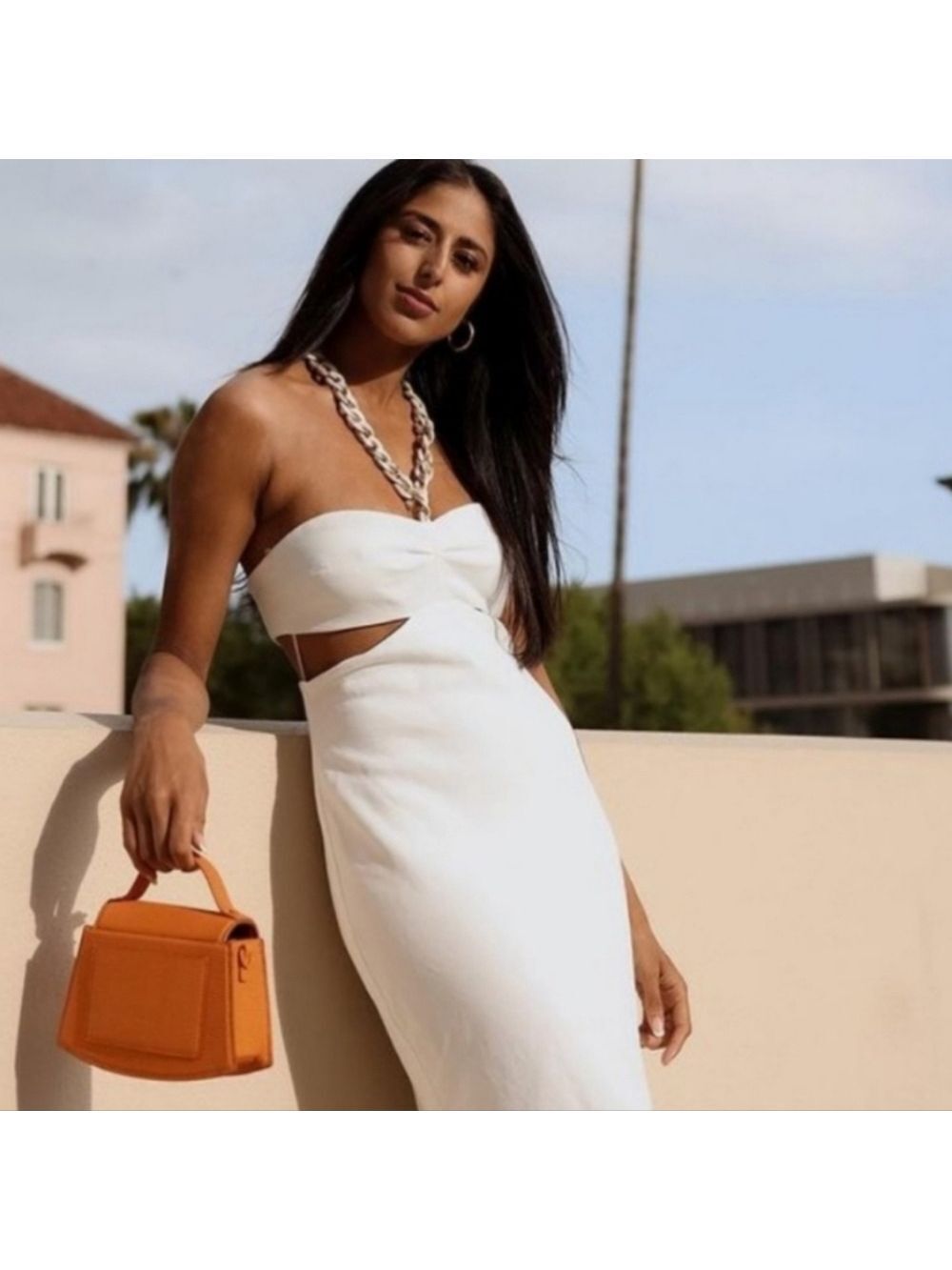 NWT Zara Cut Out Chain Detail White Dress - Picture 7 of 17